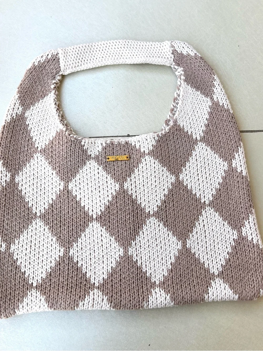 Kopari Limited Edition Checkered Knit Cream and Tan